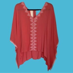 FOREVER 21 CORAL WHITE TRIM V-NECK‎ LONG SLEEVE KIMONO TOP SIZE 1X